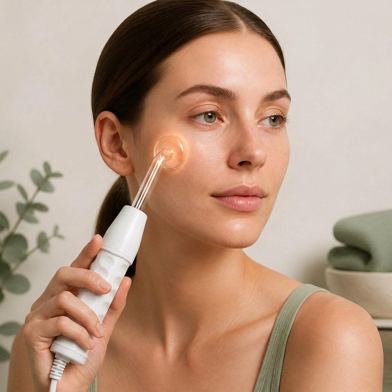 Mujer aplicando SkinPulsePro en el rostro